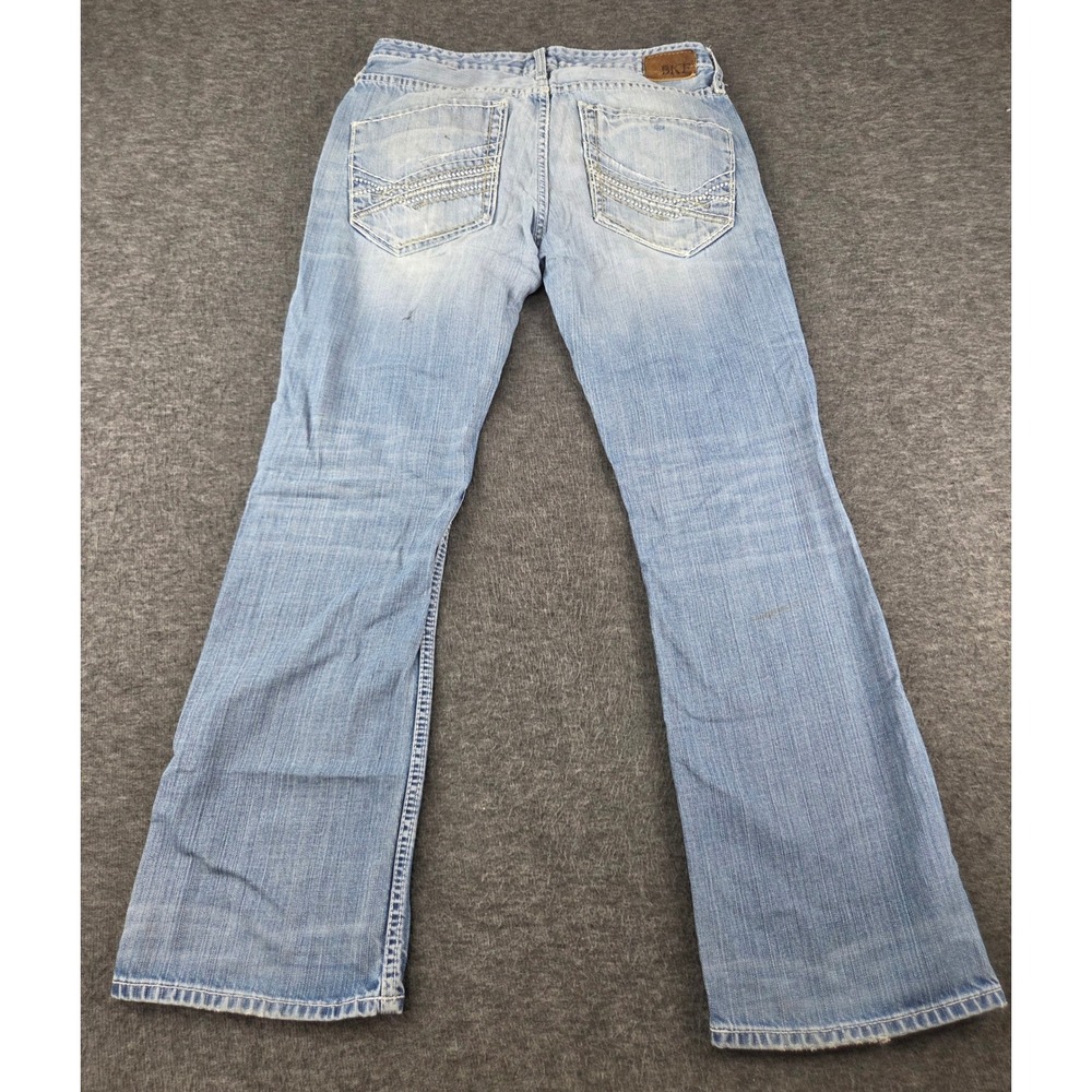 BKE Jeans Mens 31S Light Blue Aiden Bootcut Distressed Heavy Stitch Denim